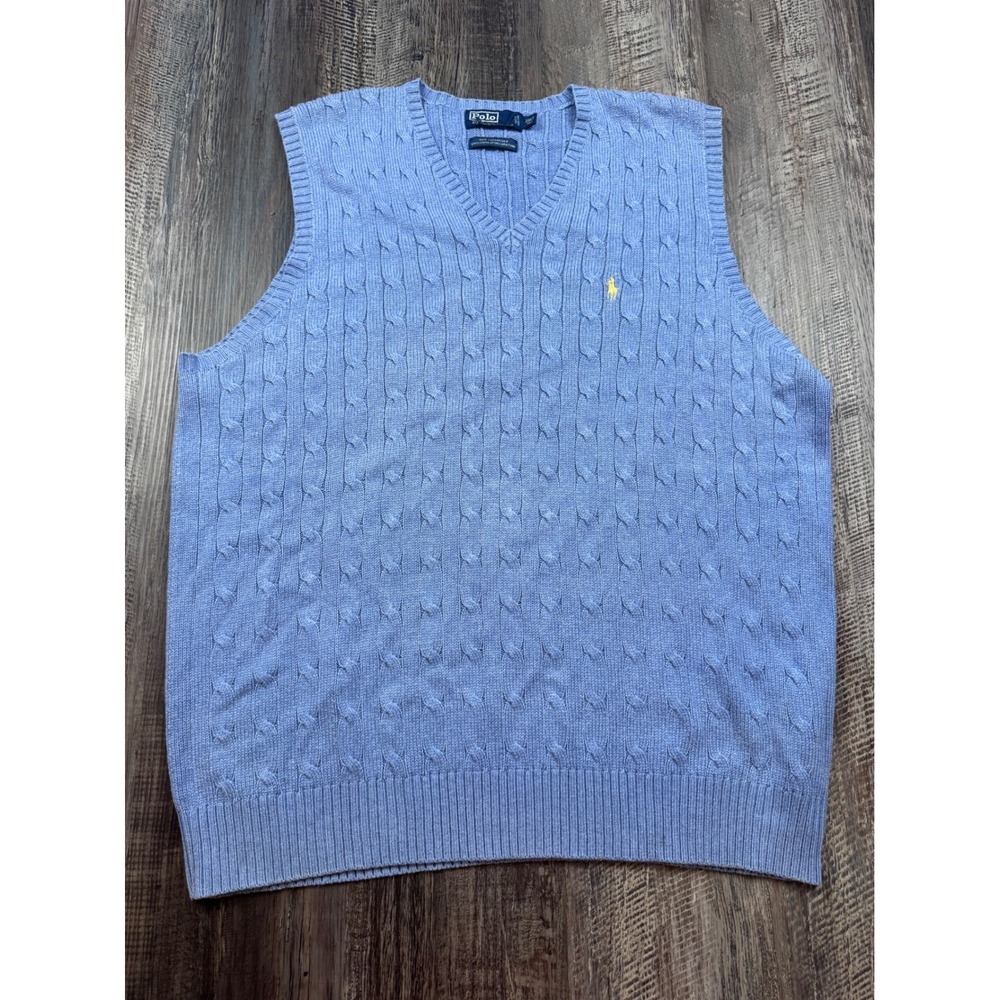Polo Ralph Lauren Silk Cable Knit Sweater Vest Blue 2XLT Tall 100% Tussah Silk